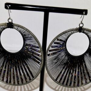 Elegant Multicolor Boho Wire Wrapped Dangle Earrings Handmade Purple Seed Beads